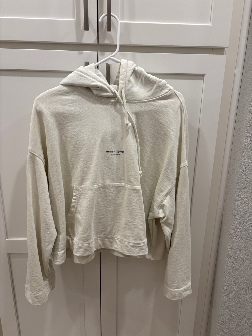 Acne Off-White Cropped Hoodie Sweatshirt